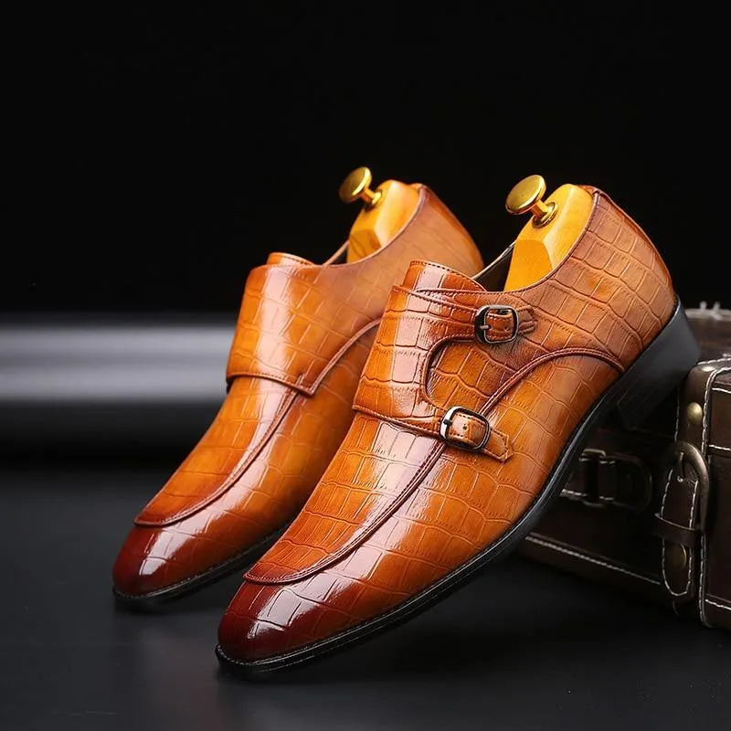 Men's Wood Pattern Genuine Leather Oxford Shoes