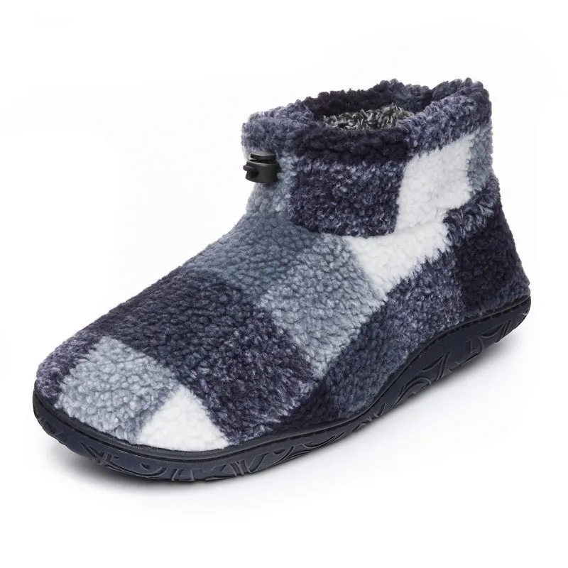 Neeson - Shorter Length Check Sherpa Slipper Boot - Navy Check