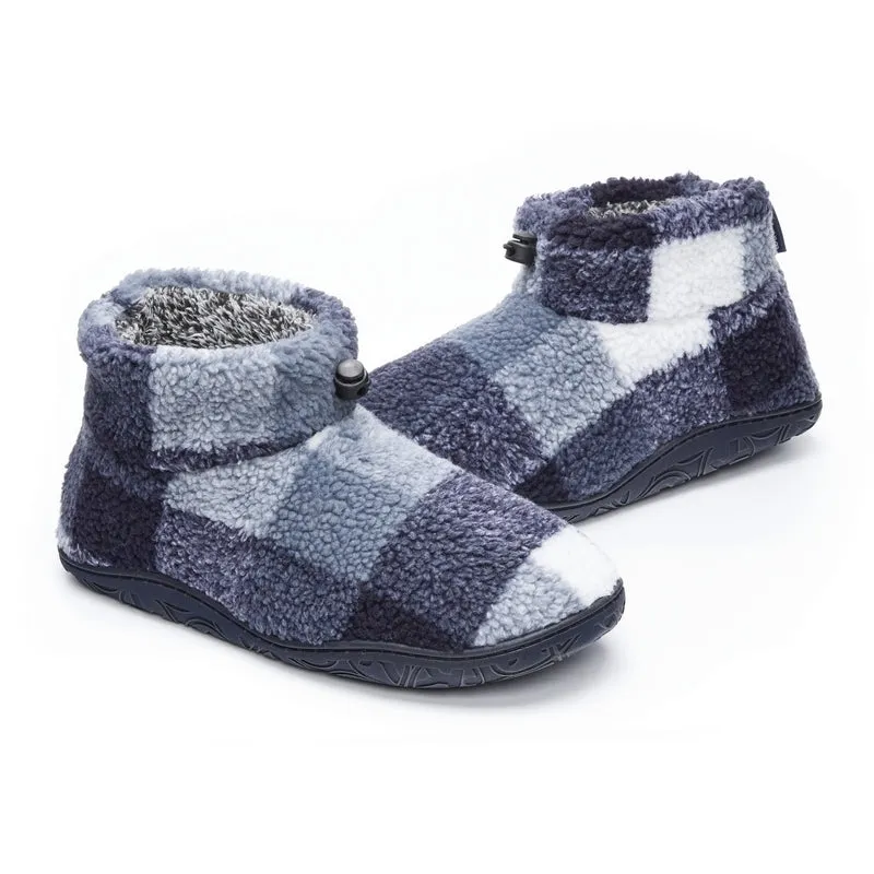 Neeson - Shorter Length Check Sherpa Slipper Boot - Navy Check