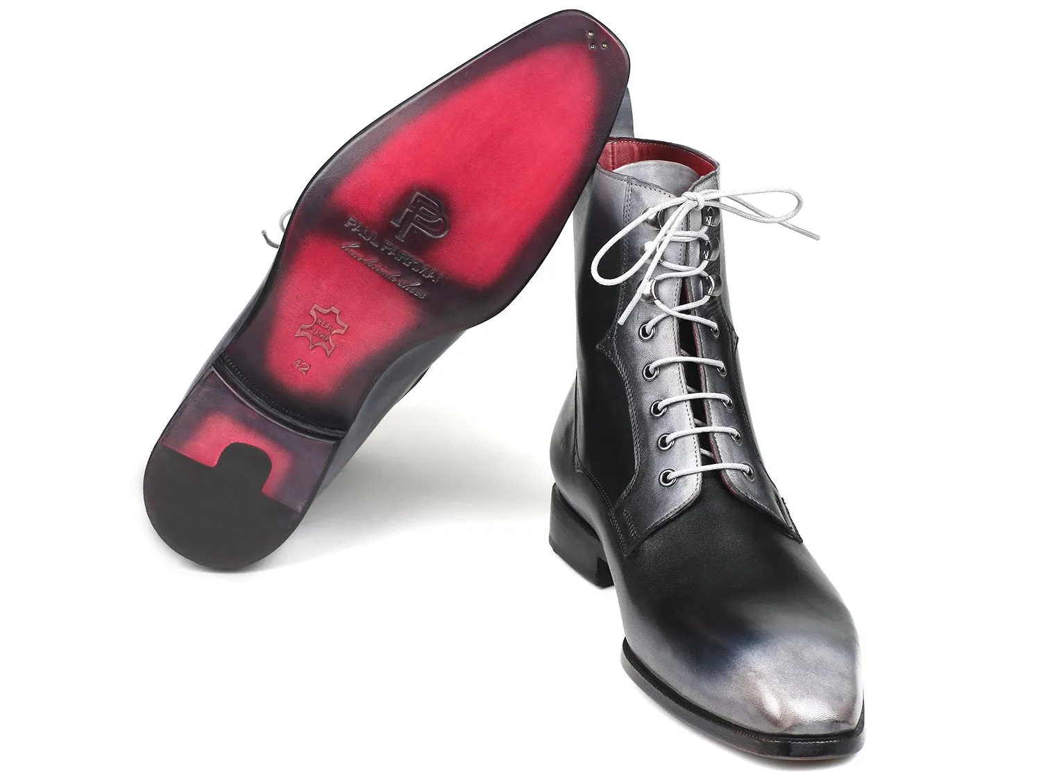 Paul Parkman Gray Leather Lace-Up Boots