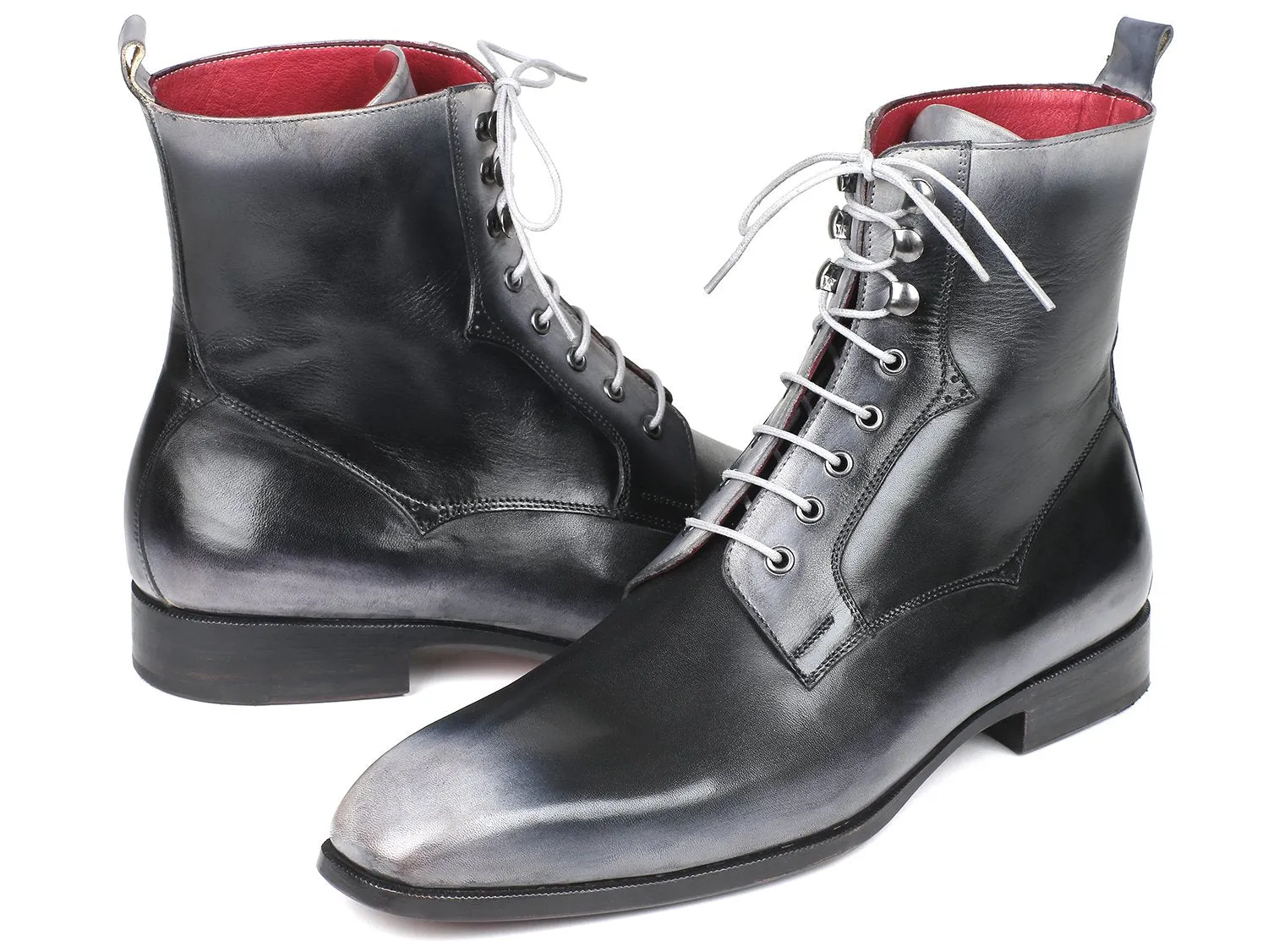 Paul Parkman Gray Leather Lace-Up Boots