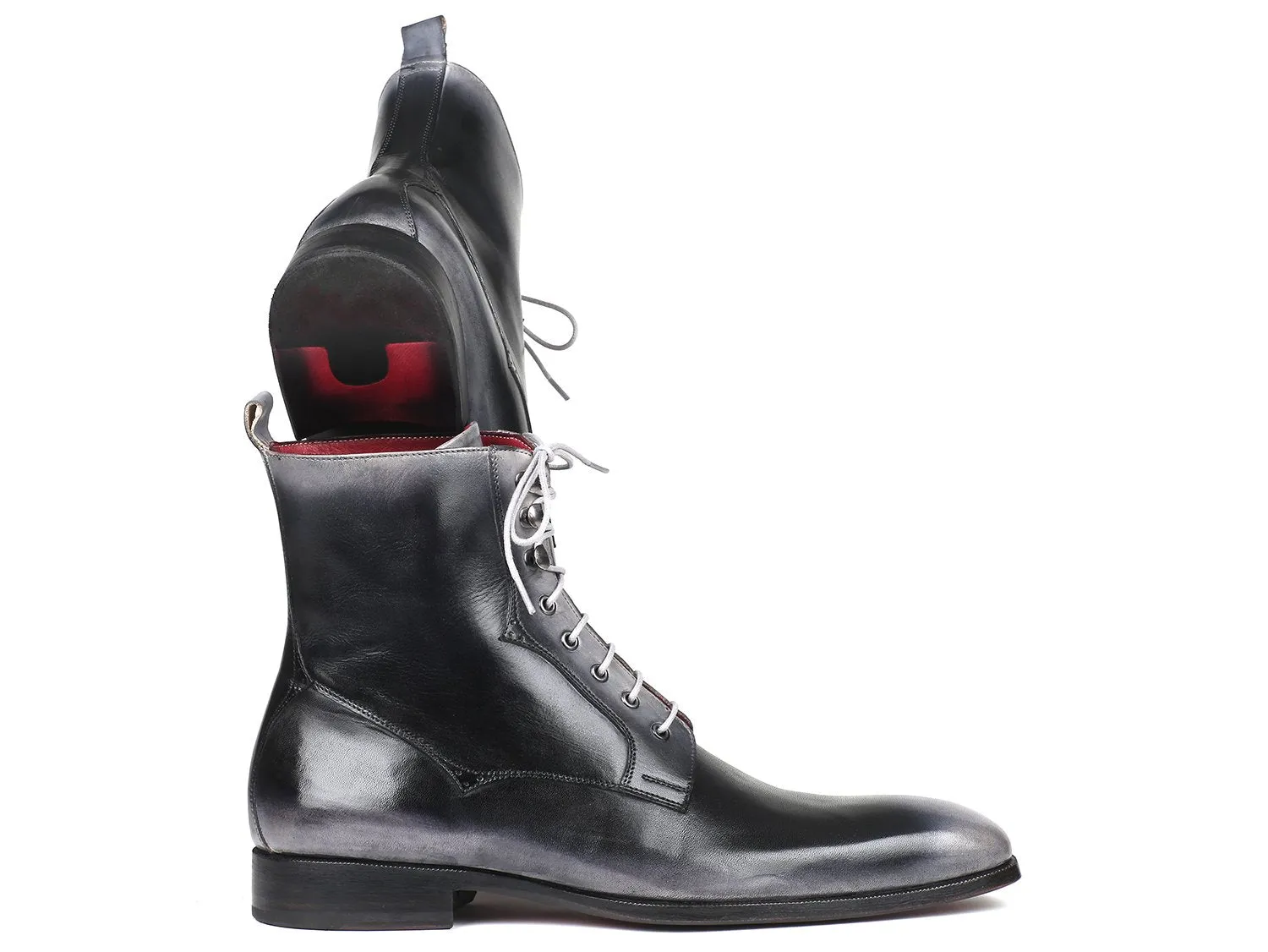 Paul Parkman Gray Leather Lace-Up Boots