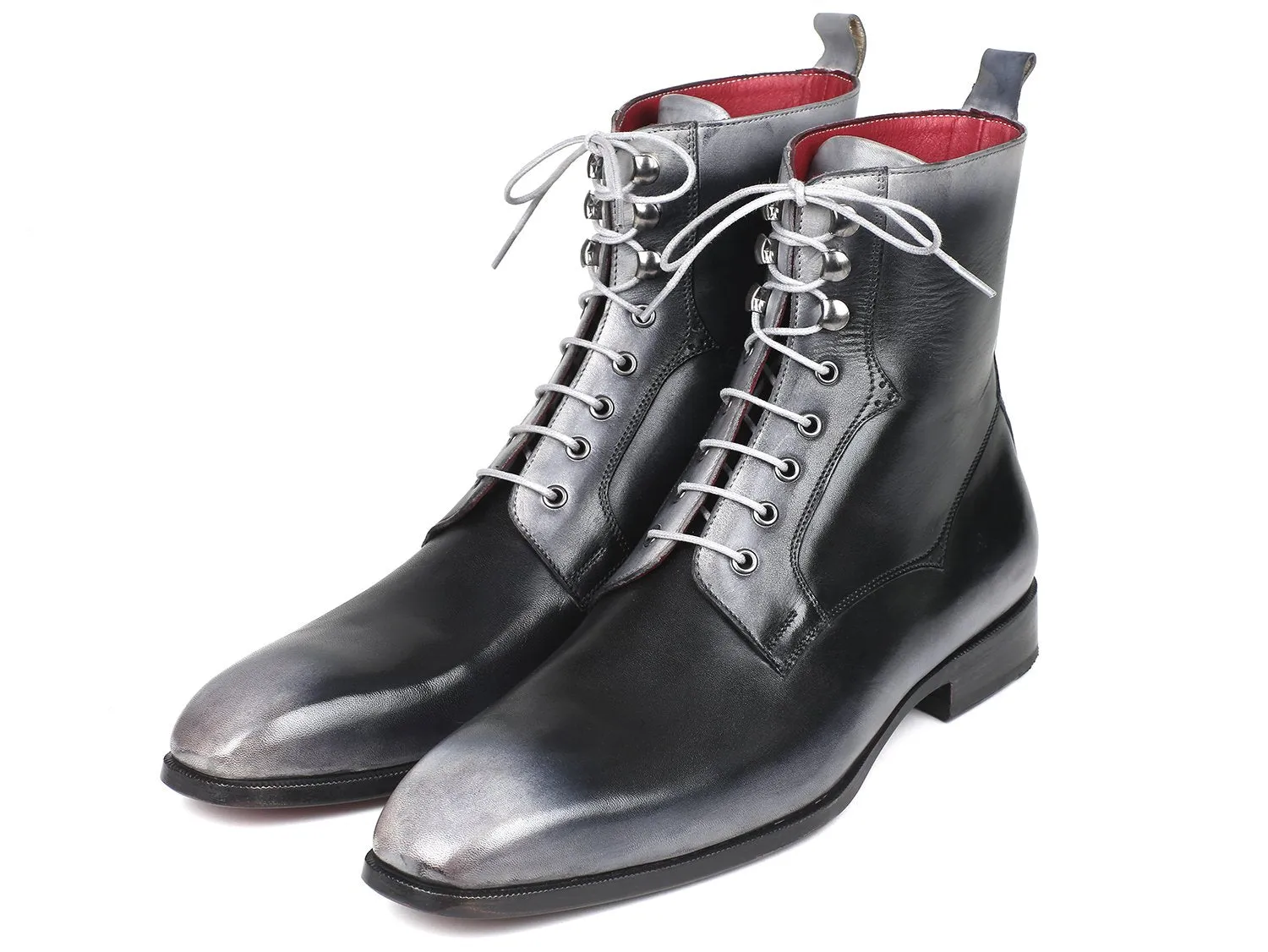 Paul Parkman Gray Leather Lace-Up Boots