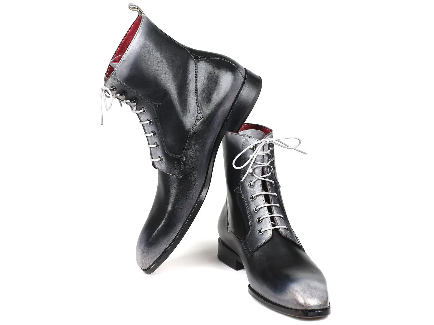 Paul Parkman Gray Leather Lace-Up Boots