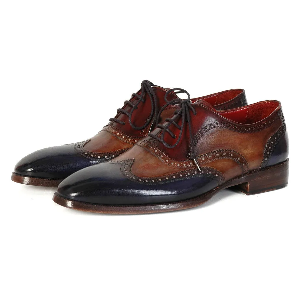 Paul Parkman Handmade Designer Shoes Handmade Men's Designer Shoes Three-Tone Wingtip Hand-Painted Oxfords (PM1030)