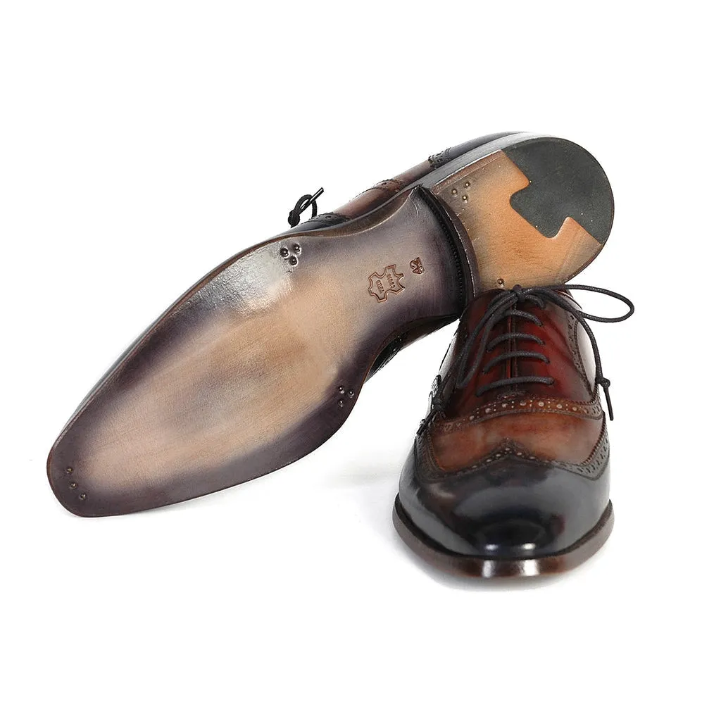 Paul Parkman Handmade Designer Shoes Handmade Men's Designer Shoes Three-Tone Wingtip Hand-Painted Oxfords (PM1030)