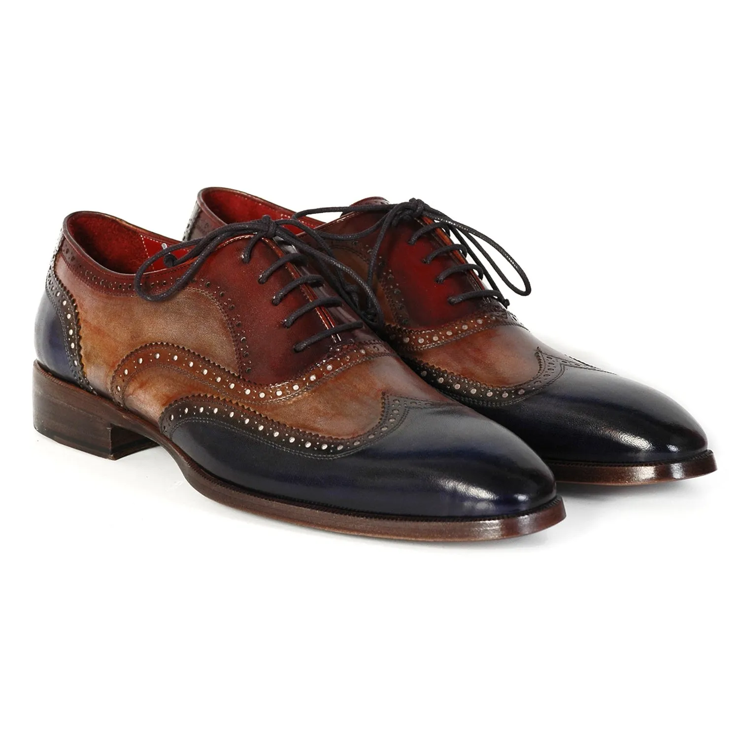 Paul Parkman Handmade Designer Shoes Handmade Men's Designer Shoes Three-Tone Wingtip Hand-Painted Oxfords (PM1030)