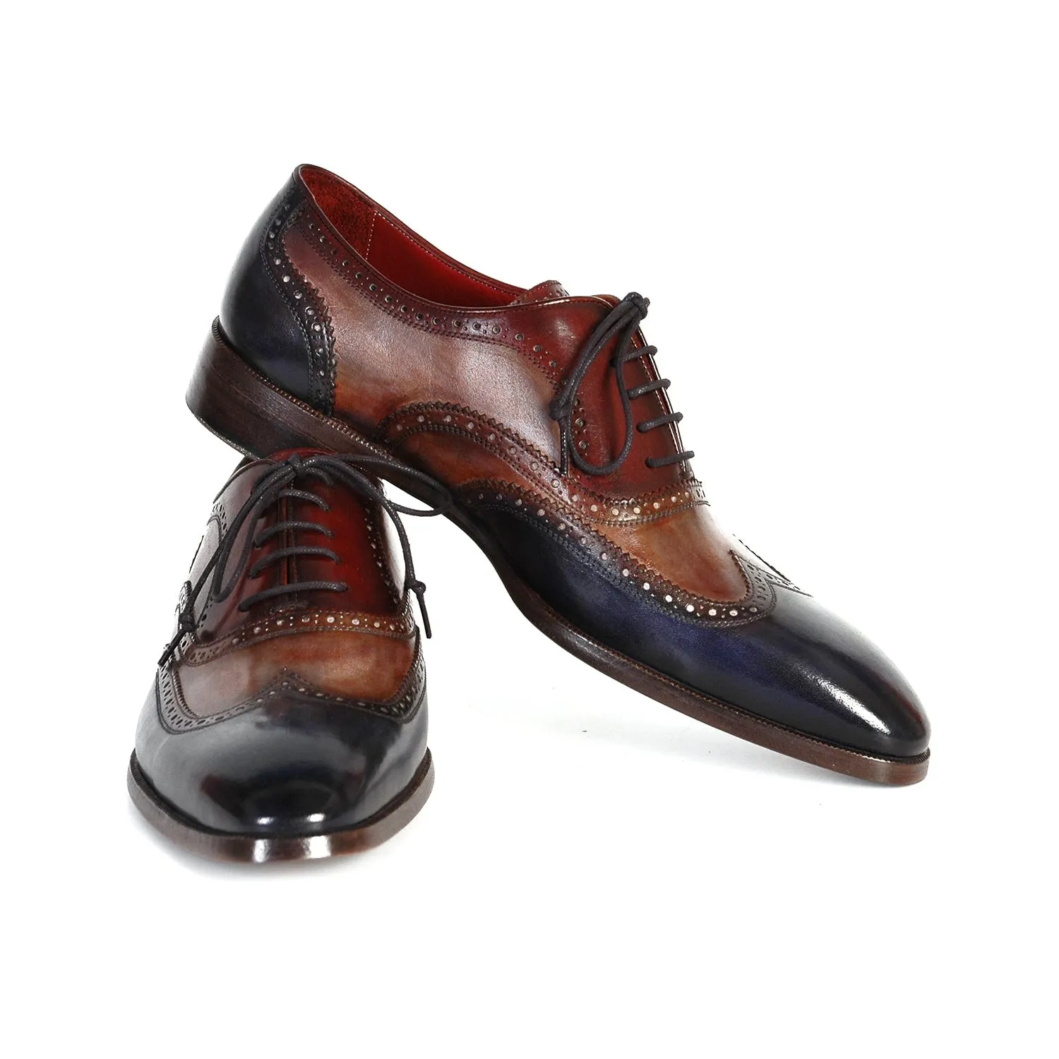 Paul Parkman Handmade Designer Shoes Handmade Men's Designer Shoes Three-Tone Wingtip Hand-Painted Oxfords (PM1030)