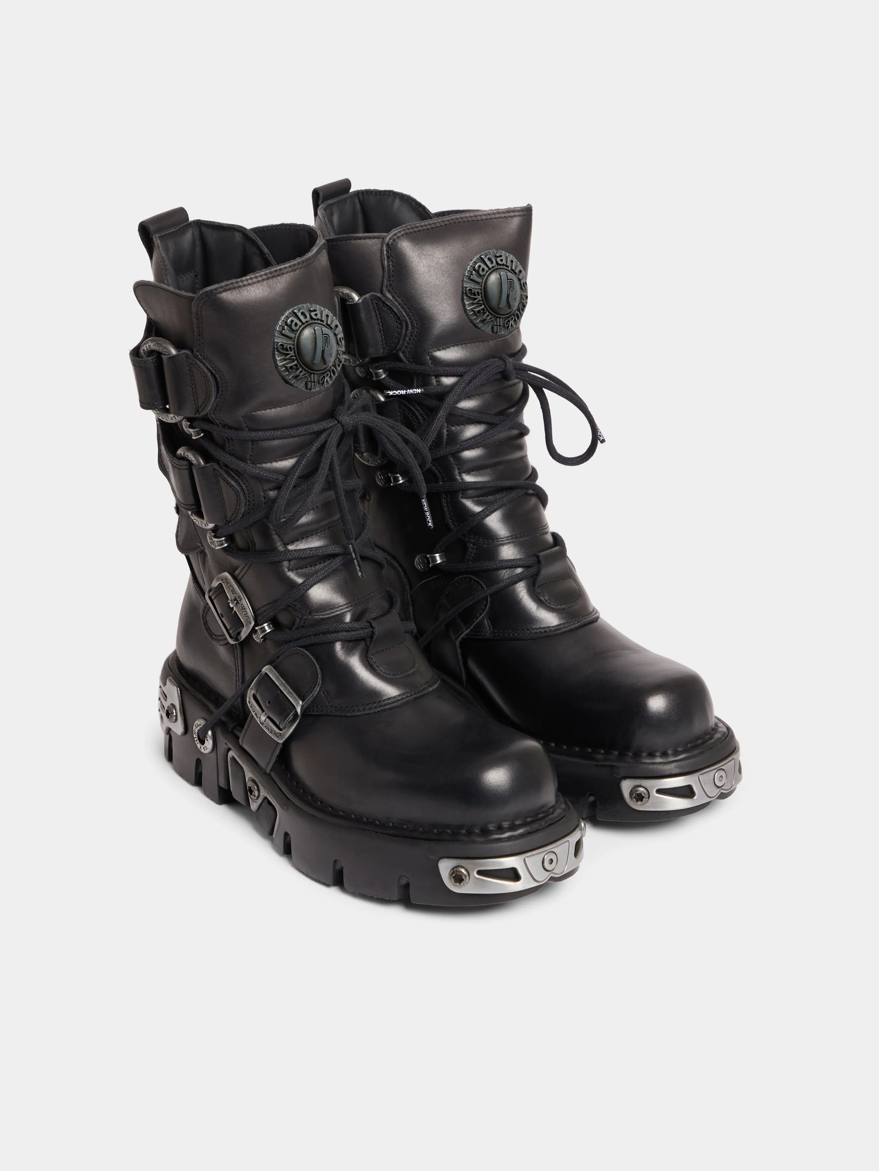 RABANNE x NEW ROCK BLACK BOOTS