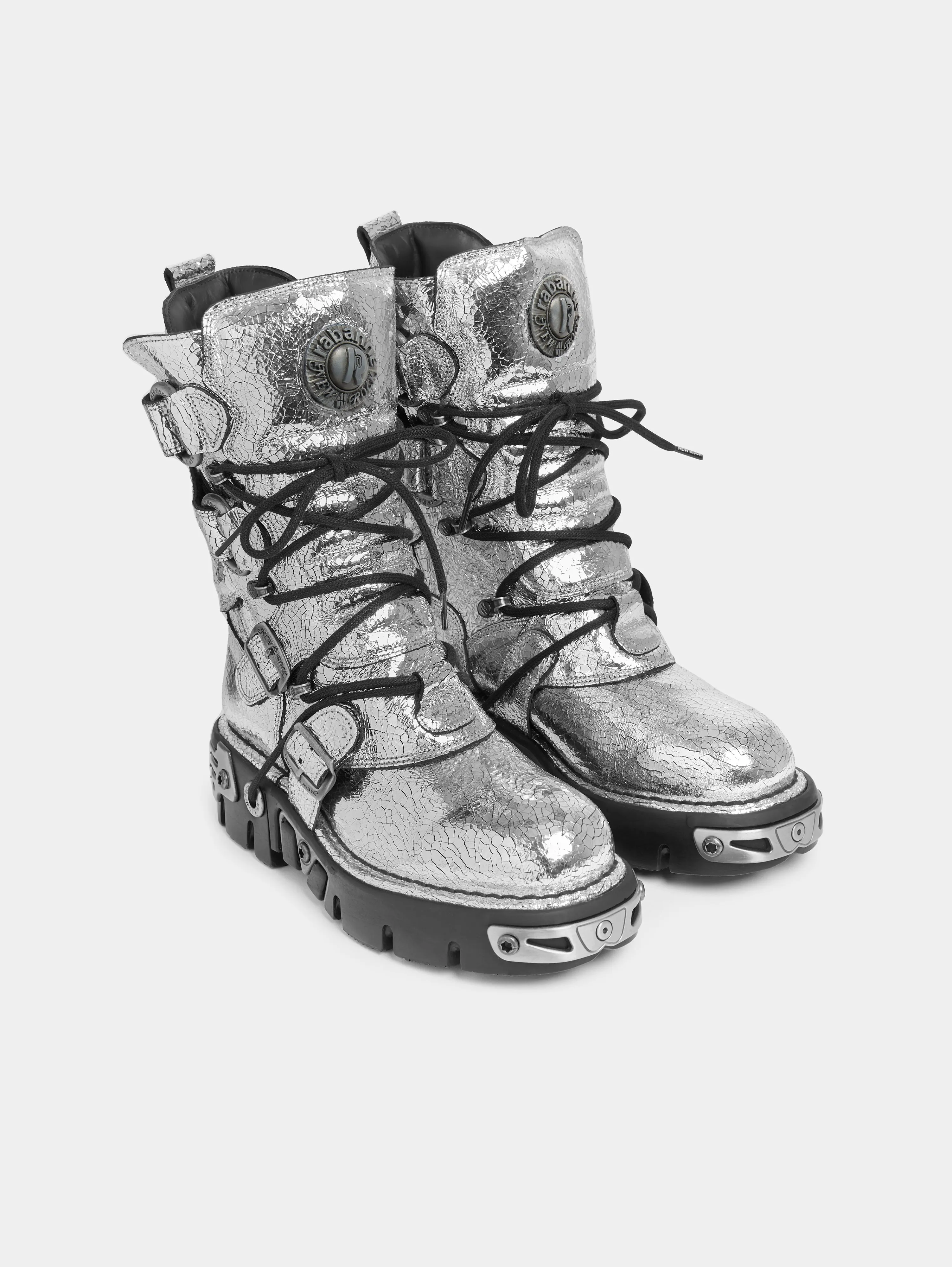 RABANNE x NEW ROCK SILVER BOOTS