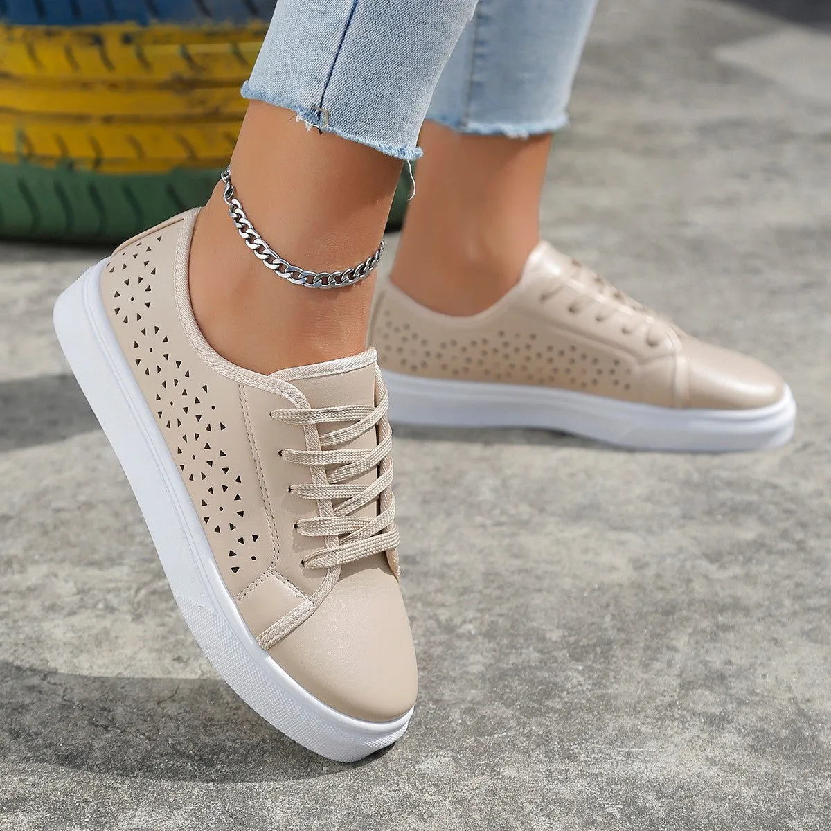 Women casual sneakers hollow breathable walking cute sneakers
