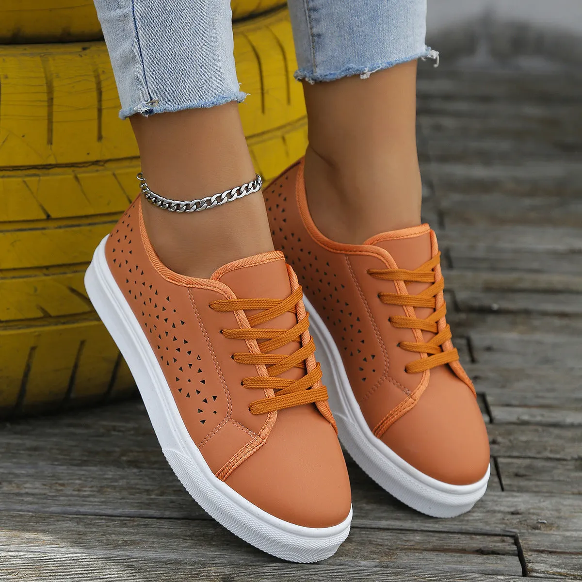 Women casual sneakers hollow breathable walking cute sneakers
