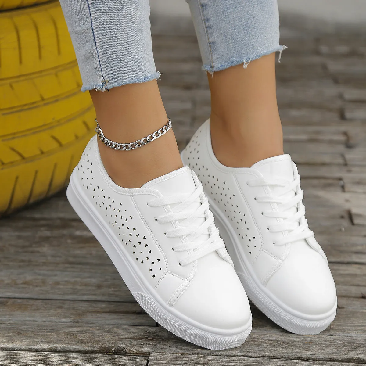Women casual sneakers hollow breathable walking cute sneakers